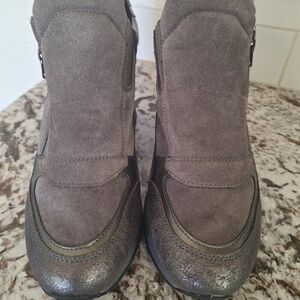 Geox Nydame Gray Suede Wedge Sneakers Sz 38 | Zip Metallic Platform Shoes travel